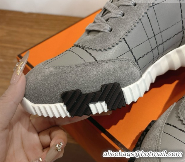 Purchase Hermes Bouncing Sneakers in Embroidered Leather and Suede Grey 1222045 2026
