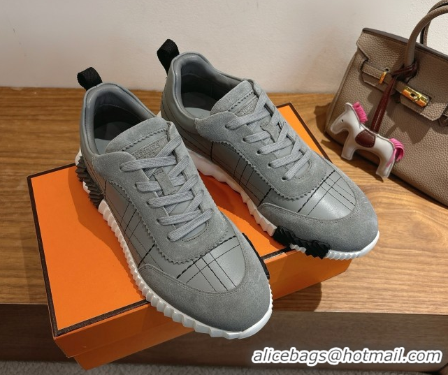 Purchase Hermes Bouncing Sneakers in Embroidered Leather and Suede Grey 1222045 2026