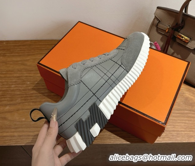 Purchase Hermes Bouncing Sneakers in Embroidered Leather and Suede Grey 1222045 2026