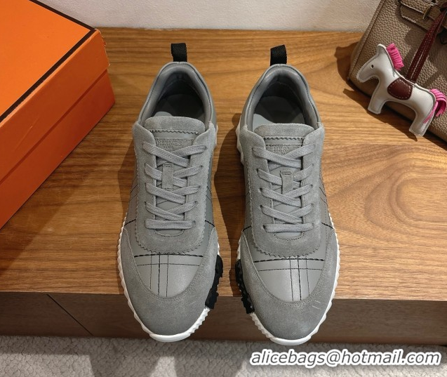Purchase Hermes Bouncing Sneakers in Embroidered Leather and Suede Grey 1222045 2026