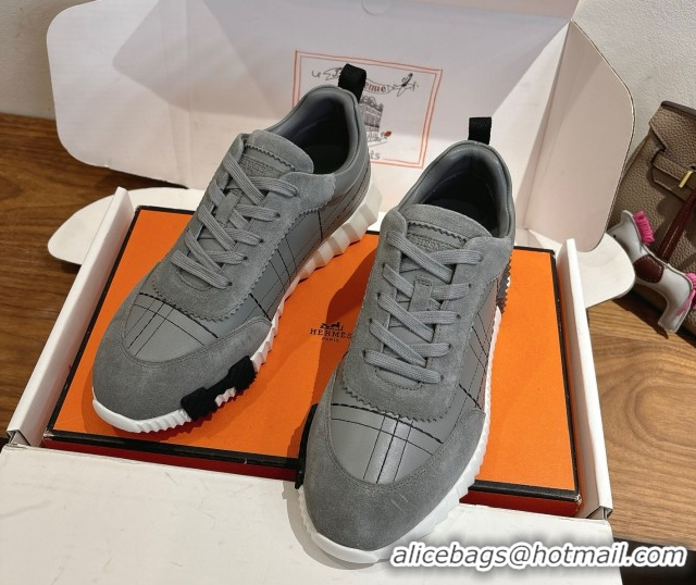 Purchase Hermes Bouncing Sneakers in Embroidered Leather and Suede Grey 1222045 2026