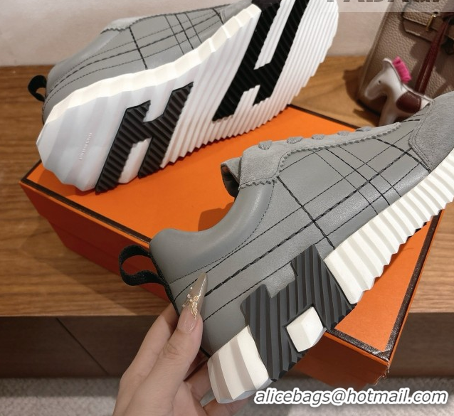 Purchase Hermes Bouncing Sneakers in Embroidered Leather and Suede Grey 1222045 2026