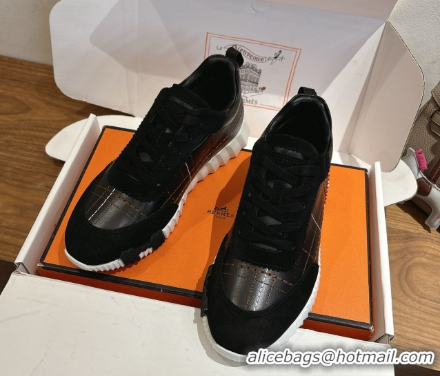 Pretty Style Hermes Bouncing Sneakers in Embroidered Leather and Suede Black 1222046 2026