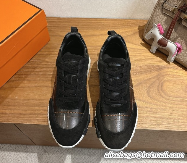 Pretty Style Hermes Bouncing Sneakers in Embroidered Leather and Suede Black 1222046 2026
