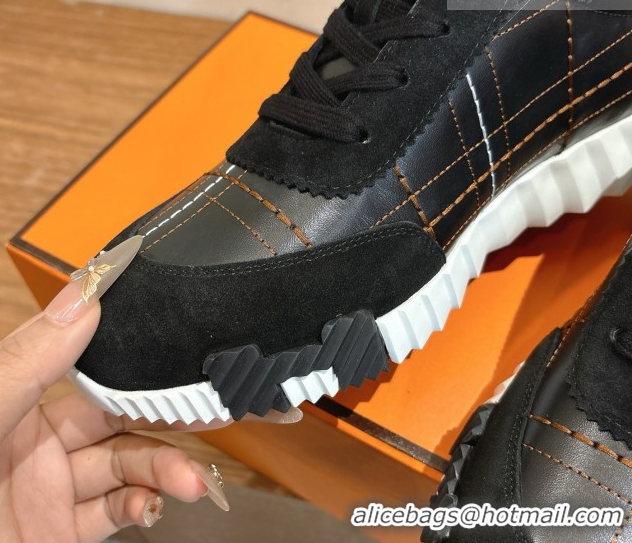 Pretty Style Hermes Bouncing Sneakers in Embroidered Leather and Suede Black 1222046 2026