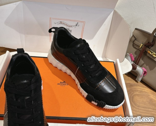 Pretty Style Hermes Bouncing Sneakers in Embroidered Leather and Suede Black 1222046 2026