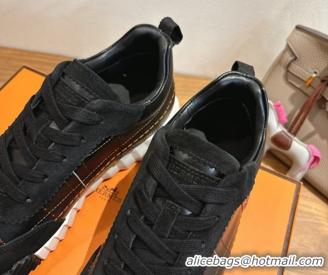 Pretty Style Hermes Bouncing Sneakers in Embroidered Leather and Suede Black 1222046 2026