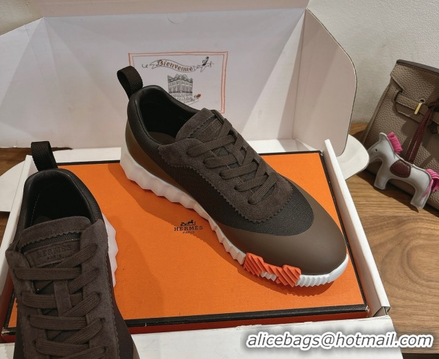 Grade Quality Hermes Bouncing Sneakers in Knit and Suede Brown 1222047 2026