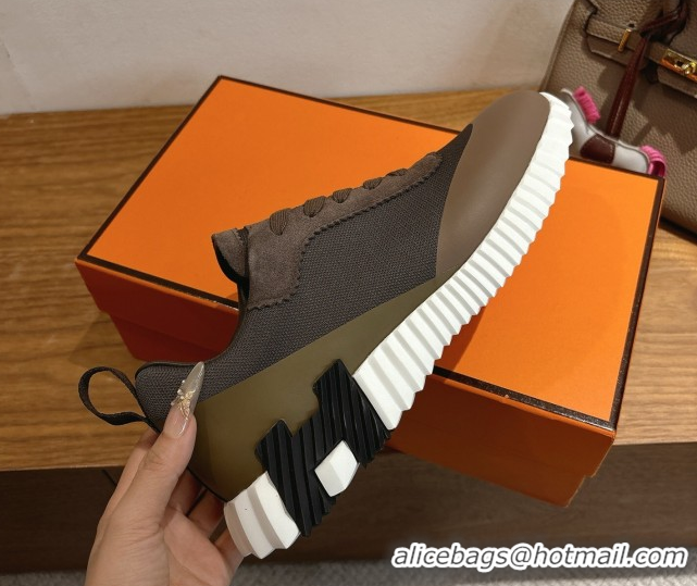 Grade Quality Hermes Bouncing Sneakers in Knit and Suede Brown 1222047 2026