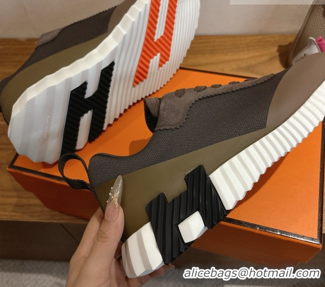 Grade Quality Hermes Bouncing Sneakers in Knit and Suede Brown 1222047 2026