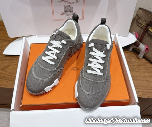 Top Grade Hermes Bouncing Sneakers in Fringed H Canvas Dark Grey/White 1222052 2026