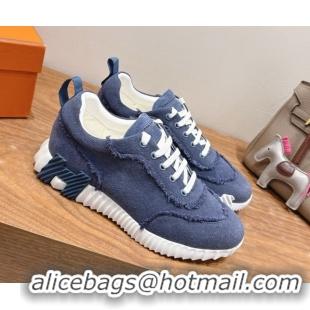 Stylish Hermes Bouncing Sneakers in Fringed H Canvas Denim Blue 1222056 2026