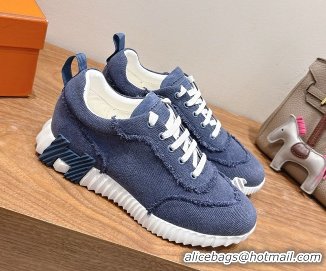 Stylish Hermes Bouncing Sneakers in Fringed H Canvas Denim Blue 1222056 2026