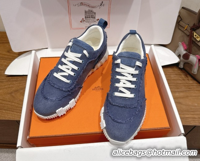 Stylish Hermes Bouncing Sneakers in Fringed H Canvas Denim Blue 1222056 2026