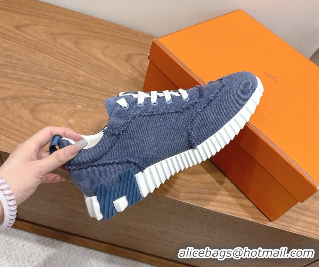 Stylish Hermes Bouncing Sneakers in Fringed H Canvas Denim Blue 1222056 2026