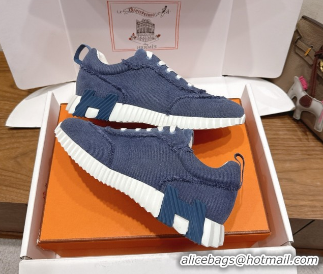 Stylish Hermes Bouncing Sneakers in Fringed H Canvas Denim Blue 1222056 2026