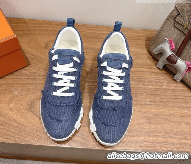 Stylish Hermes Bouncing Sneakers in Fringed H Canvas Denim Blue 1222056 2026