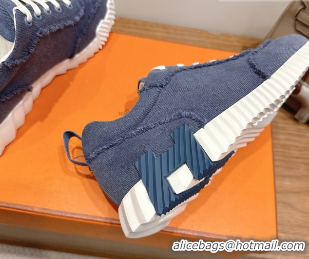 Stylish Hermes Bouncing Sneakers in Fringed H Canvas Denim Blue 1222056 2026