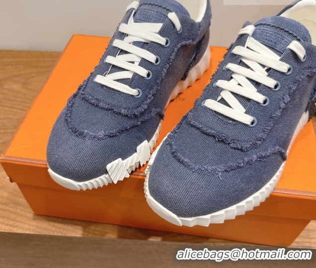 Stylish Hermes Bouncing Sneakers in Fringed H Canvas Denim Blue 1222056 2026