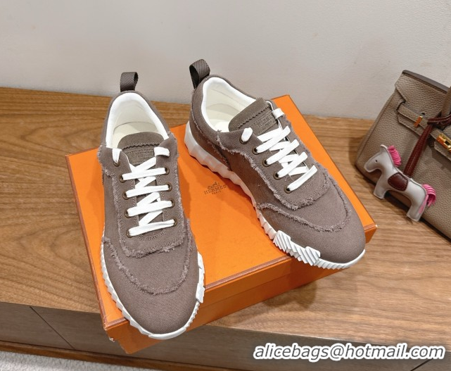 Durable Hermes Bouncing Sneakers in Fringed H Canvas Khaki Grey 1222057 2026