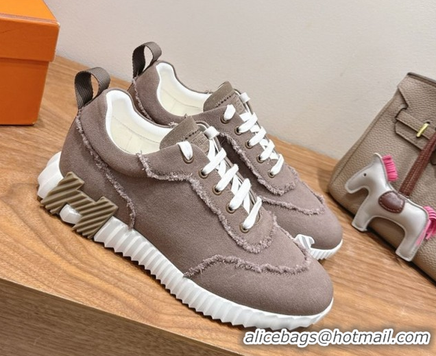 Durable Hermes Bouncing Sneakers in Fringed H Canvas Khaki Grey 1222057 2026