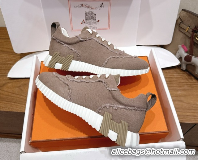 Durable Hermes Bouncing Sneakers in Fringed H Canvas Khaki Grey 1222057 2026