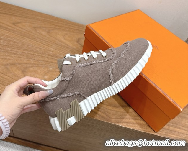 Durable Hermes Bouncing Sneakers in Fringed H Canvas Khaki Grey 1222057 2026