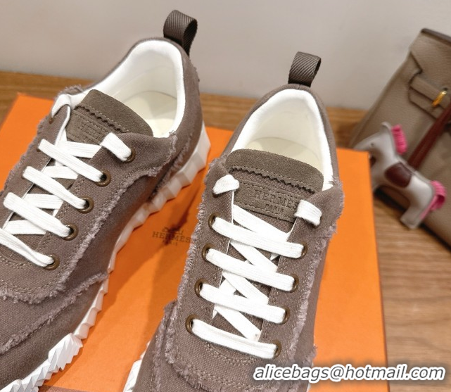 Durable Hermes Bouncing Sneakers in Fringed H Canvas Khaki Grey 1222057 2026