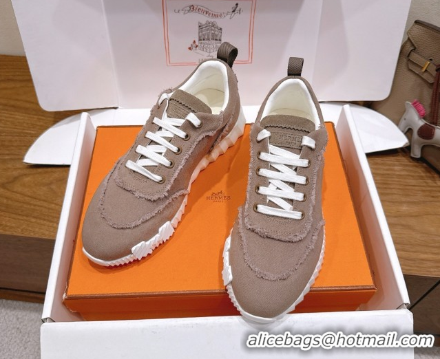 Durable Hermes Bouncing Sneakers in Fringed H Canvas Khaki Grey 1222057 2026