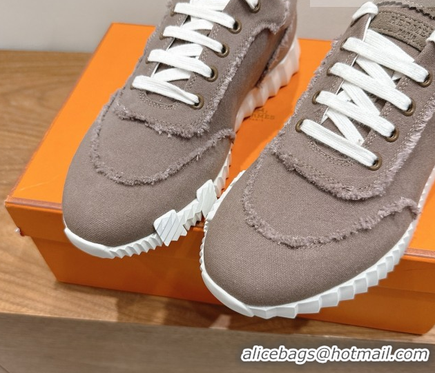Durable Hermes Bouncing Sneakers in Fringed H Canvas Khaki Grey 1222057 2026