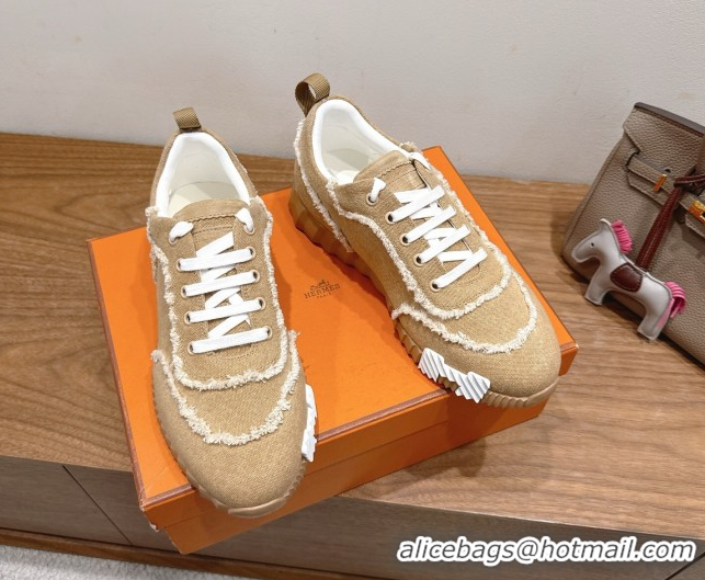 Shop Duplicate Hermes Bouncing Sneakers in Fringed H Canvas Beige/White 1222062 2026