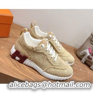Top Design Hermes Bouncing Sneakers in Fringed H Canvas Beige/Burgundy 1222065 2026