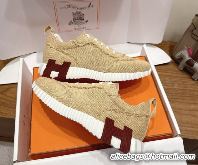 Top Design Hermes Bouncing Sneakers in Fringed H Canvas Beige/Burgundy 1222065 2026