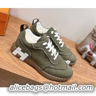 Unique Style Hermes Bouncing Sneakers in Fringed H Canvas Khaki Green 1222066 2026