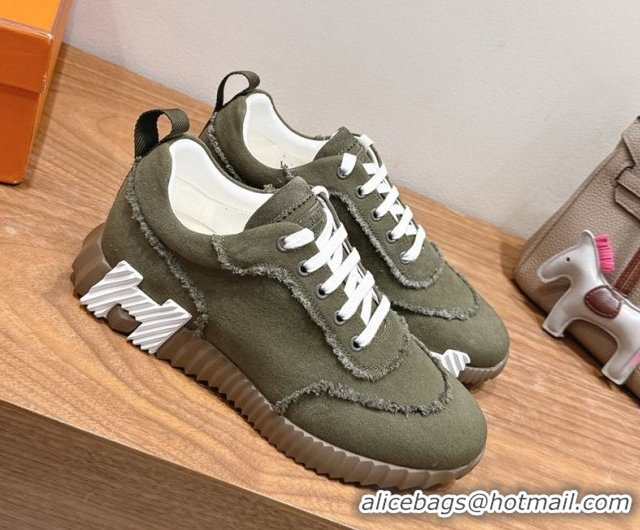 Unique Style Hermes Bouncing Sneakers in Fringed H Canvas Khaki Green 1222066 2026