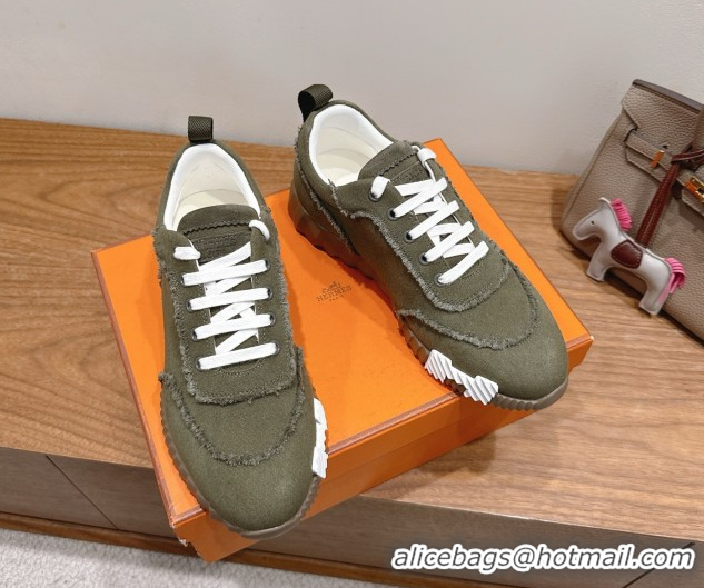 Unique Style Hermes Bouncing Sneakers in Fringed H Canvas Khaki Green 1222066 2026