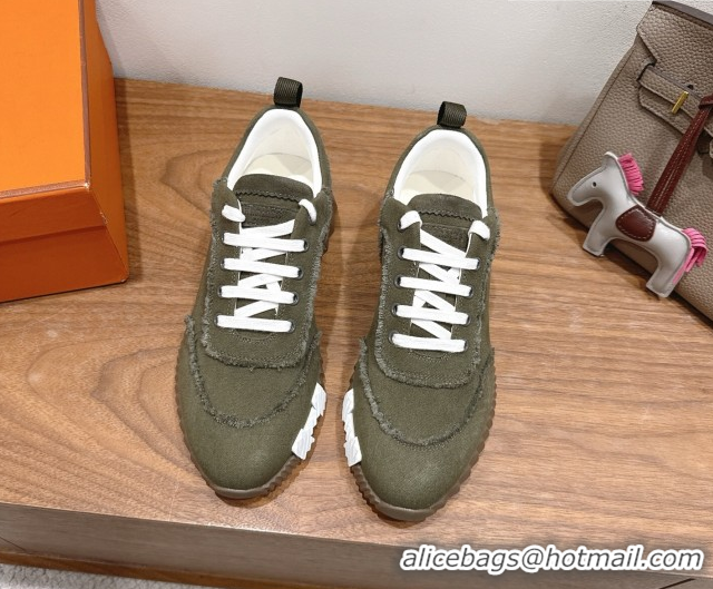 Unique Style Hermes Bouncing Sneakers in Fringed H Canvas Khaki Green 1222066 2026