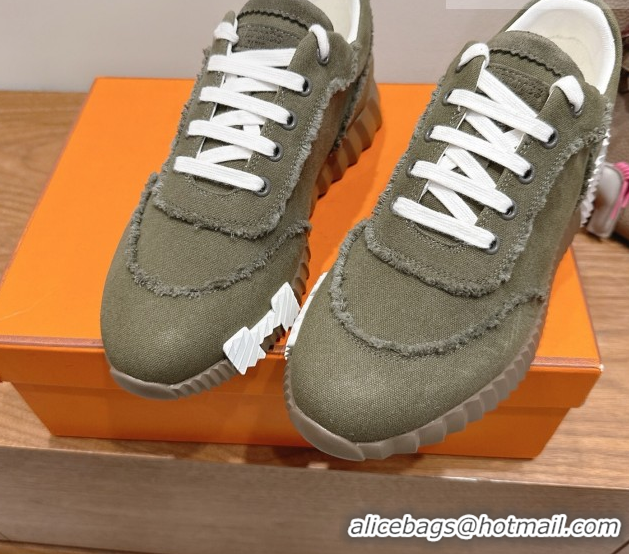 Unique Style Hermes Bouncing Sneakers in Fringed H Canvas Khaki Green 1222066 2026