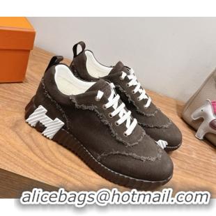 Perfect Hermes Bouncing Sneakers in Fringed H Canvas Dark Brown 1222067 2026