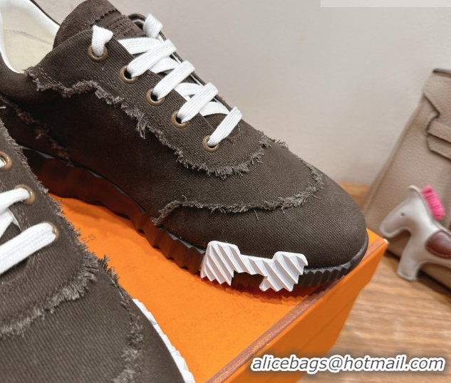 Perfect Hermes Bouncing Sneakers in Fringed H Canvas Dark Brown 1222067 2026