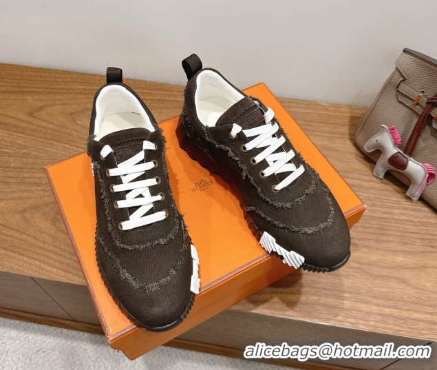 Perfect Hermes Bouncing Sneakers in Fringed H Canvas Dark Brown 1222067 2026