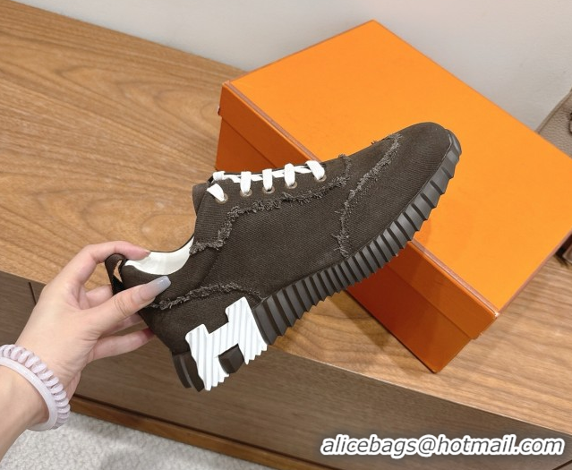Perfect Hermes Bouncing Sneakers in Fringed H Canvas Dark Brown 1222067 2026