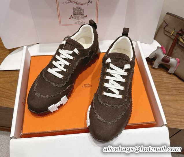 Perfect Hermes Bouncing Sneakers in Fringed H Canvas Dark Brown 1222067 2026