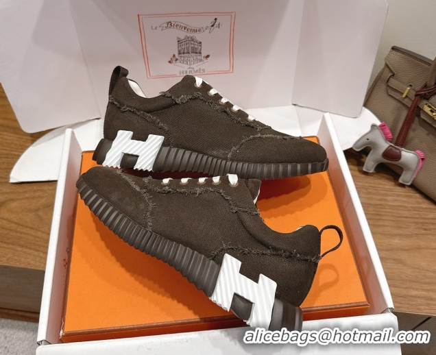 Perfect Hermes Bouncing Sneakers in Fringed H Canvas Dark Brown 1222067 2026