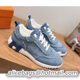 Best Product Hermes Bouncing Sneakers in Fringed H Canvas Light Blue 1222068 2026