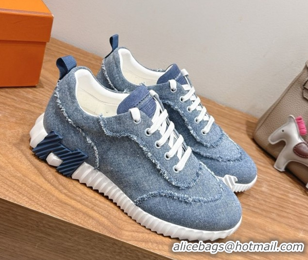 Best Product Hermes Bouncing Sneakers in Fringed H Canvas Light Blue 1222068 2026