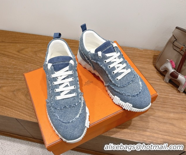 Best Product Hermes Bouncing Sneakers in Fringed H Canvas Light Blue 1222068 2026