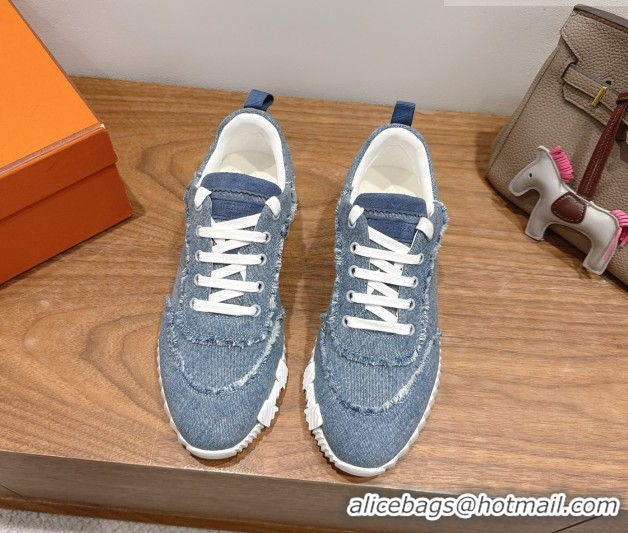 Best Product Hermes Bouncing Sneakers in Fringed H Canvas Light Blue 1222068 2026