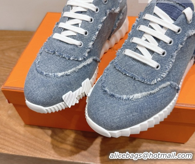 Best Product Hermes Bouncing Sneakers in Fringed H Canvas Light Blue 1222068 2026
