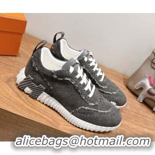 Best Quality Hermes Bouncing Sneakers in Fringed H Canvas Dark Grey 1222069 2026